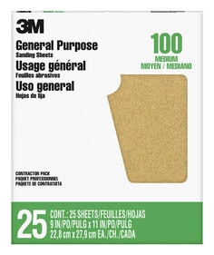 3M™ Aluminum Oxide Sandpaper 99404NA, 9 in x 11 in, 100 grit, 25 sht/pk