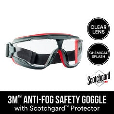 3M™ Anti-Fog Goggle with Scotchgard™ Protector 47212H1-VDC, Gray/Red,
Clear Lens, 5/cs