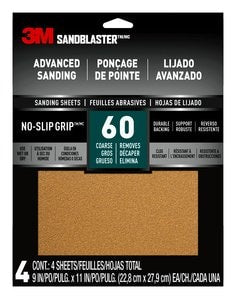 3M™ SandBlaster™ Advanced Sanding Sheets w/ No-Slip Grip™ Backing 20060-G-4, 9 in x 11 in, 60 Grit, 4 Shts/pk